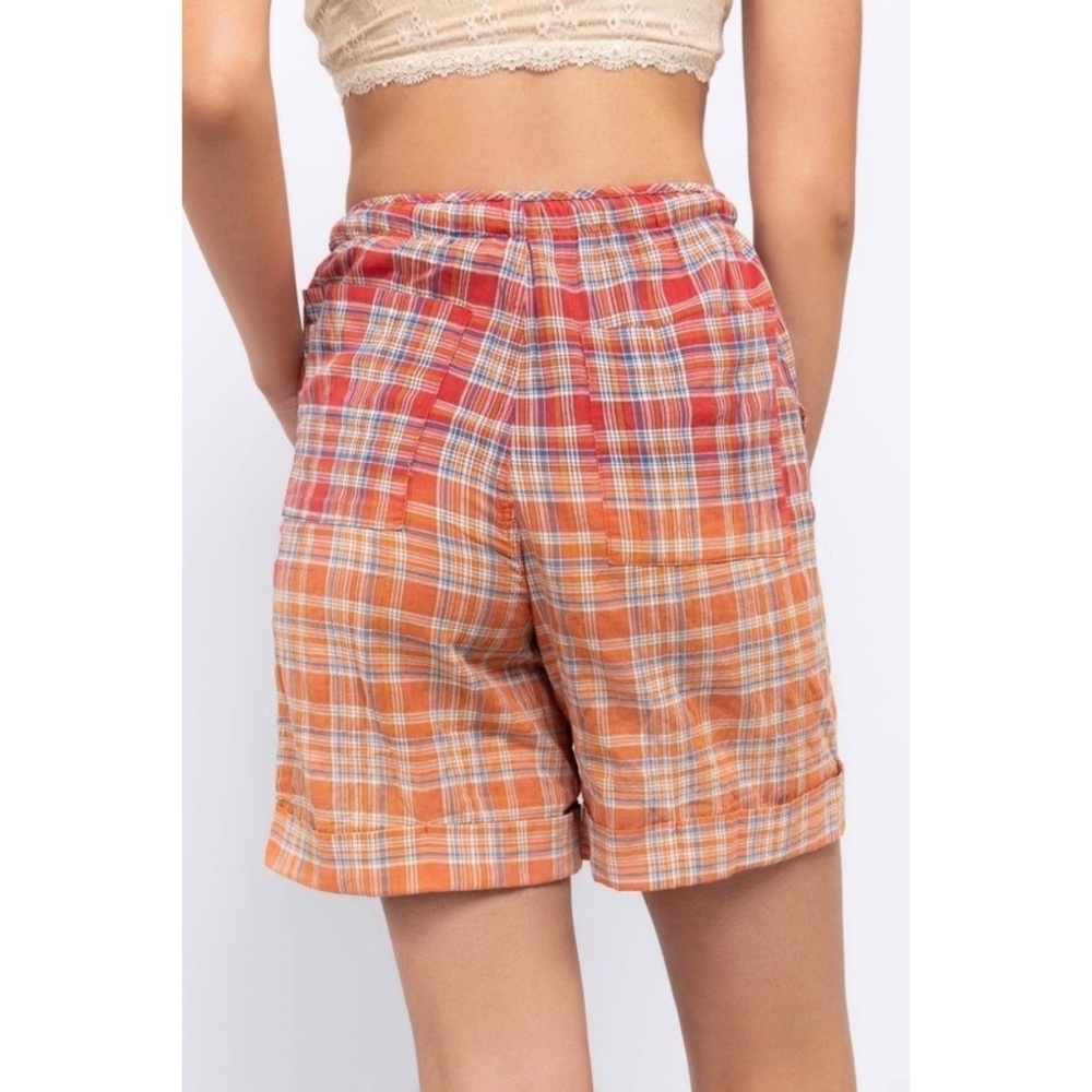 POL Red & Orange Plaid Rope Tie Cotton Bermuda Shorts - Picture 4 of 9